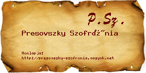 Presovszky Szofrónia névjegykártya